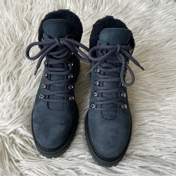 M.GEMI Navy Blue Nubuck Leather Lace Up Lug Sole GORPCORE Alpi Boot EUC Sz 37.5 - Picture 4 of 11